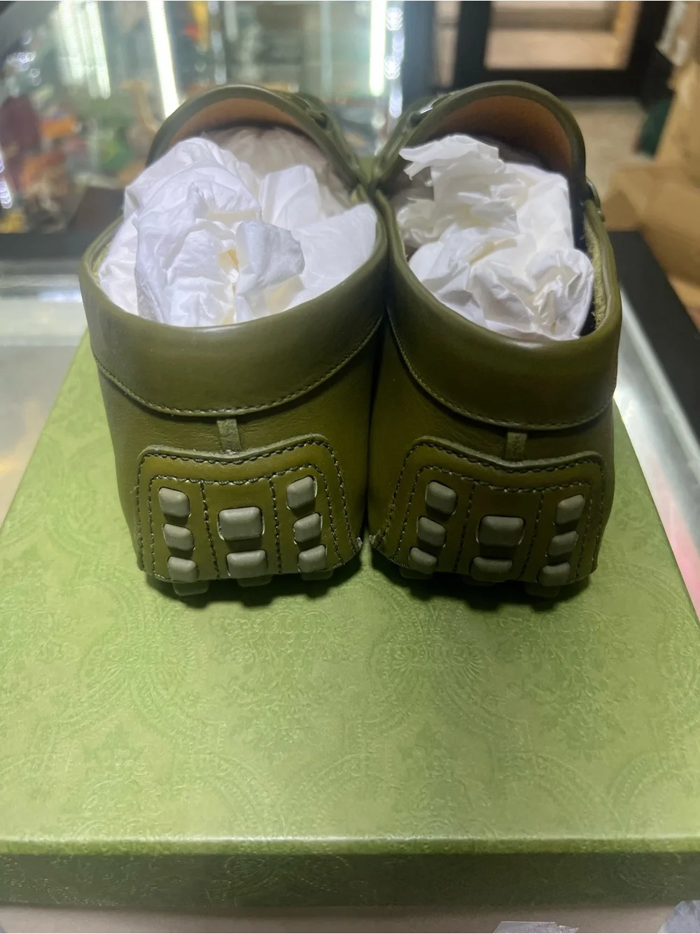 Gucci Olive Green Leather Moccasins with Interlocking G 8.5 Gucci/9.5 US